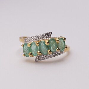 Natural Emerald Ring Gold Plated Sterling Silver w/ White Sapphires (Appraised)